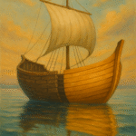 "Oil painting of the Ship of Theseus illustrating the identity paradox"