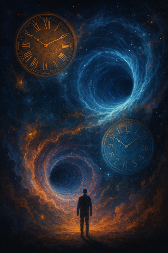 Artistic digital painting of a wormhole representing time travel theory
