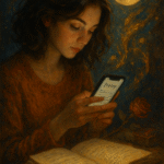 Artistic representation of Gen Z connecting with poetry in the digital age