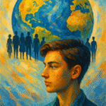 Concept art of diverse people across the globe, symbolizing unity and global citizenship.