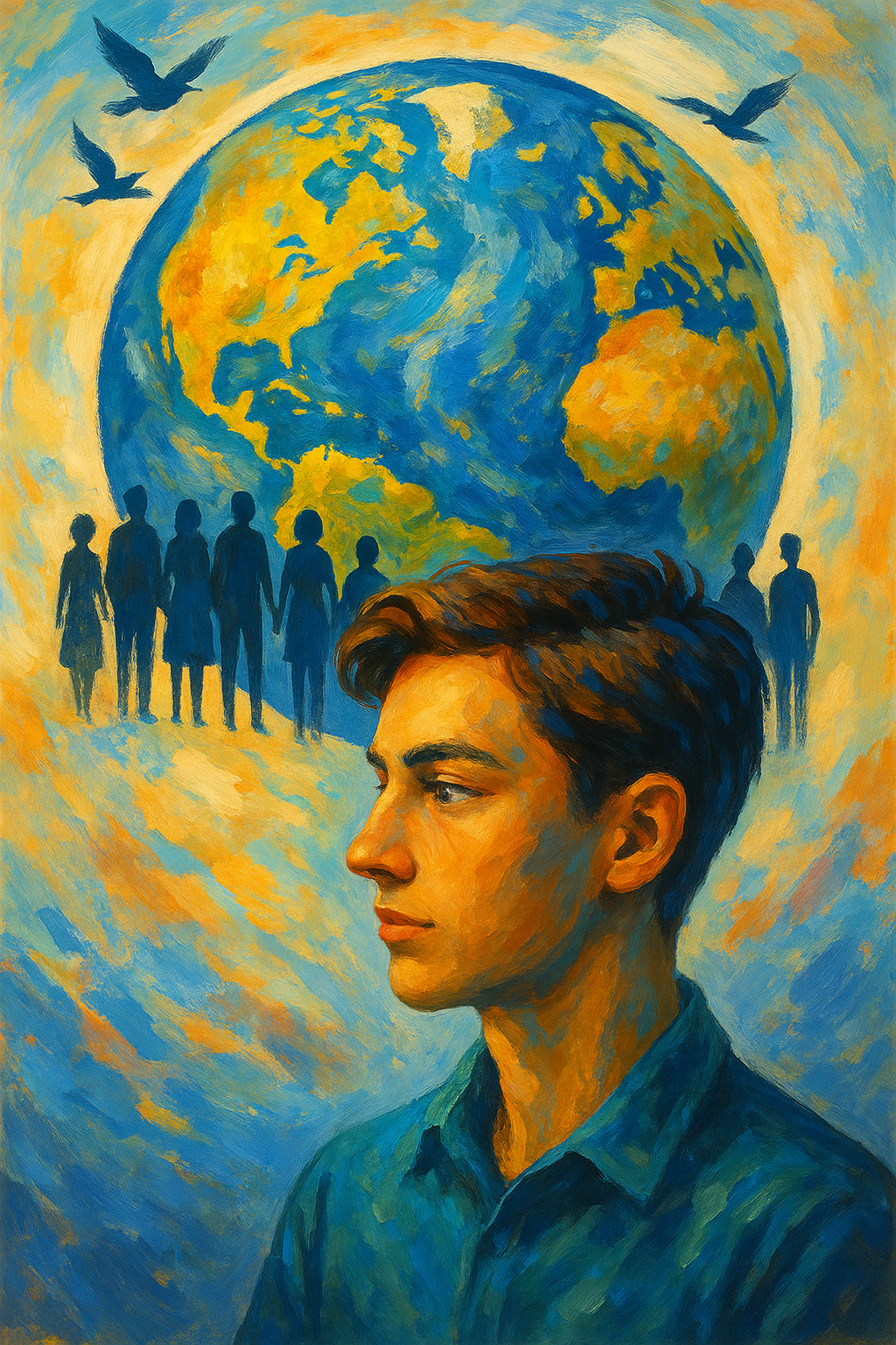 Concept art of diverse people across the globe, symbolizing unity and global citizenship.
