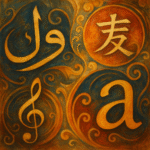 "Abstract digital painting depicting diverse scripts and phonetic waveforms symbolizing the aesthetic beauty of global languages"
