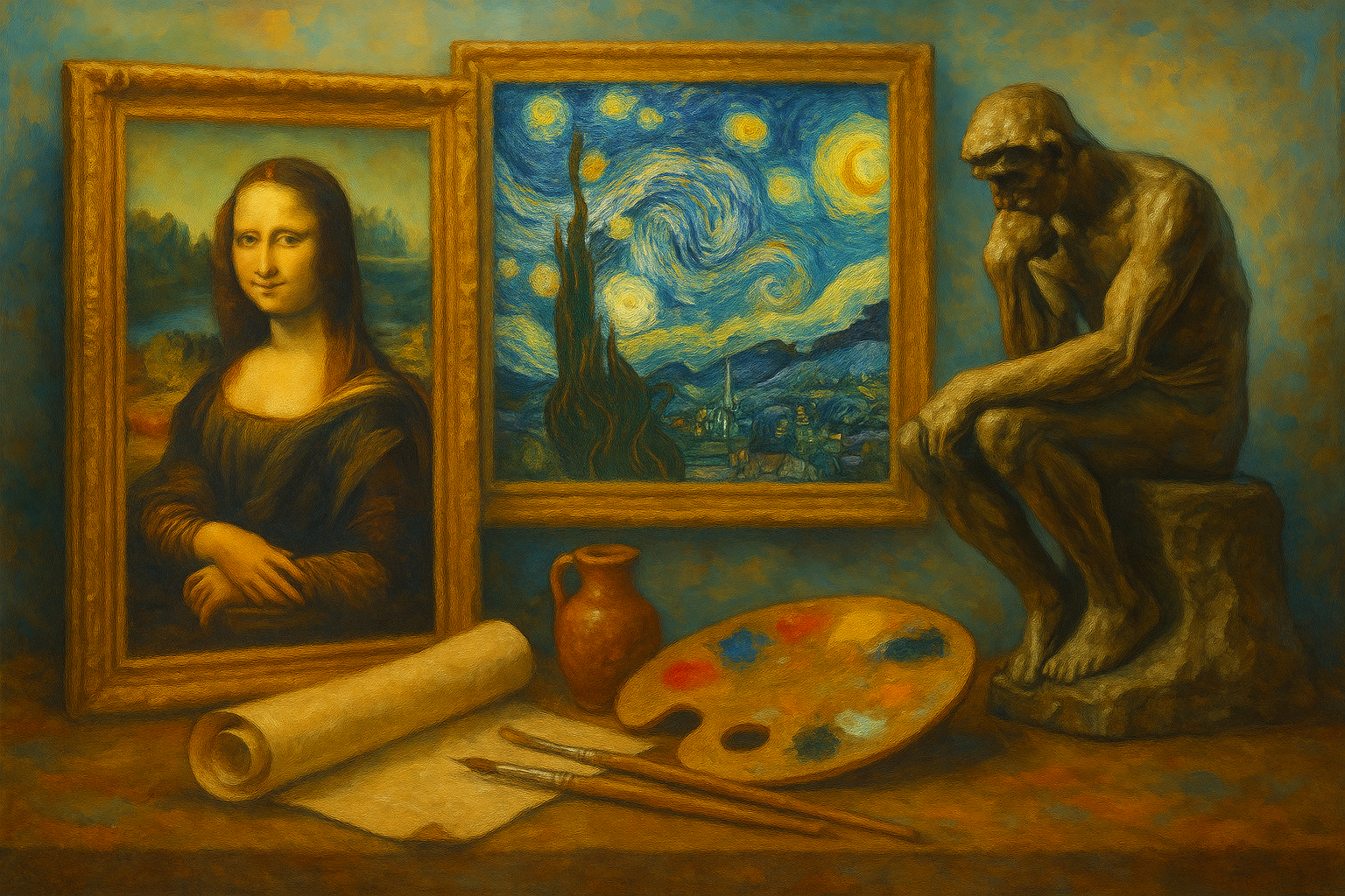 Oil painting portraying the essence of timeless art with emotional depth and cultural symbolism.