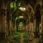 Crumbling ruins overtaken by nature, symbolizing the aesthetics of decay and the beauty of impermanence.