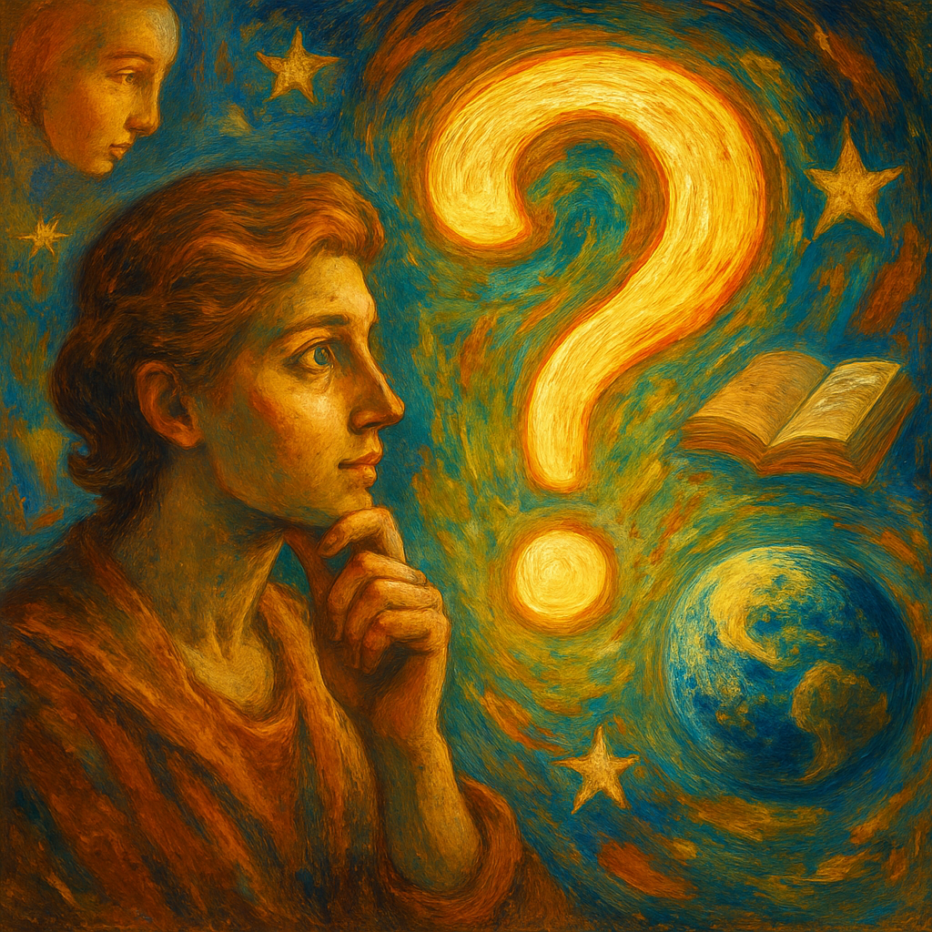 Oil painting of a symbolic figure exploring the ethics of curiosity.