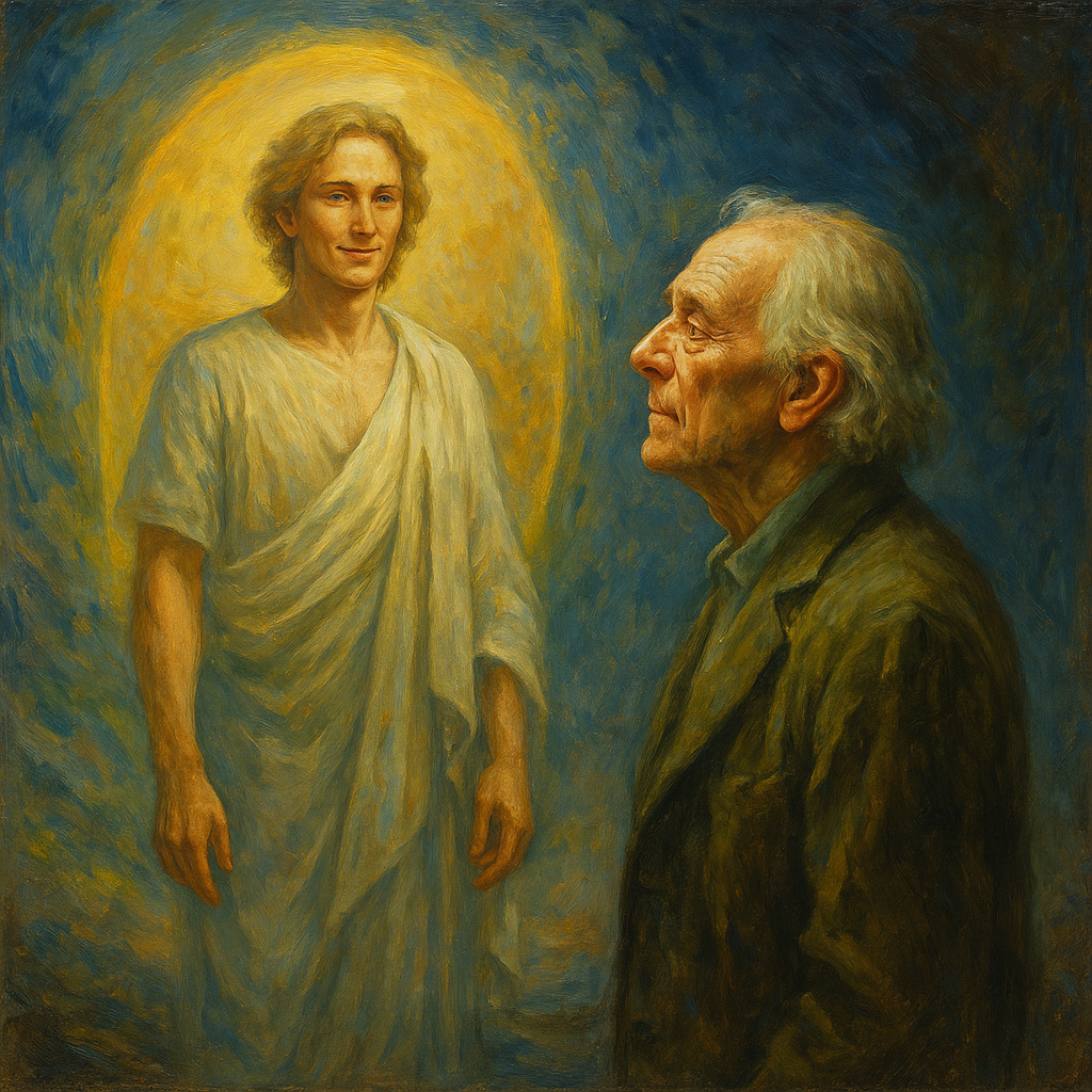 Oil painting of an elderly philosopher in deep contemplation, symbolizing the ethical and philosophical debate about immortality and eternal life