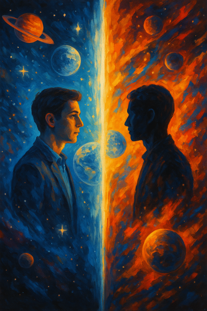 Artistic depiction of mirror matter and parallel universes in physics.