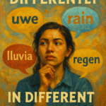 Oil painting illustration symbolizing how thinking changes across different languages, featuring diverse cultural symbols and abstract cognitive connections.