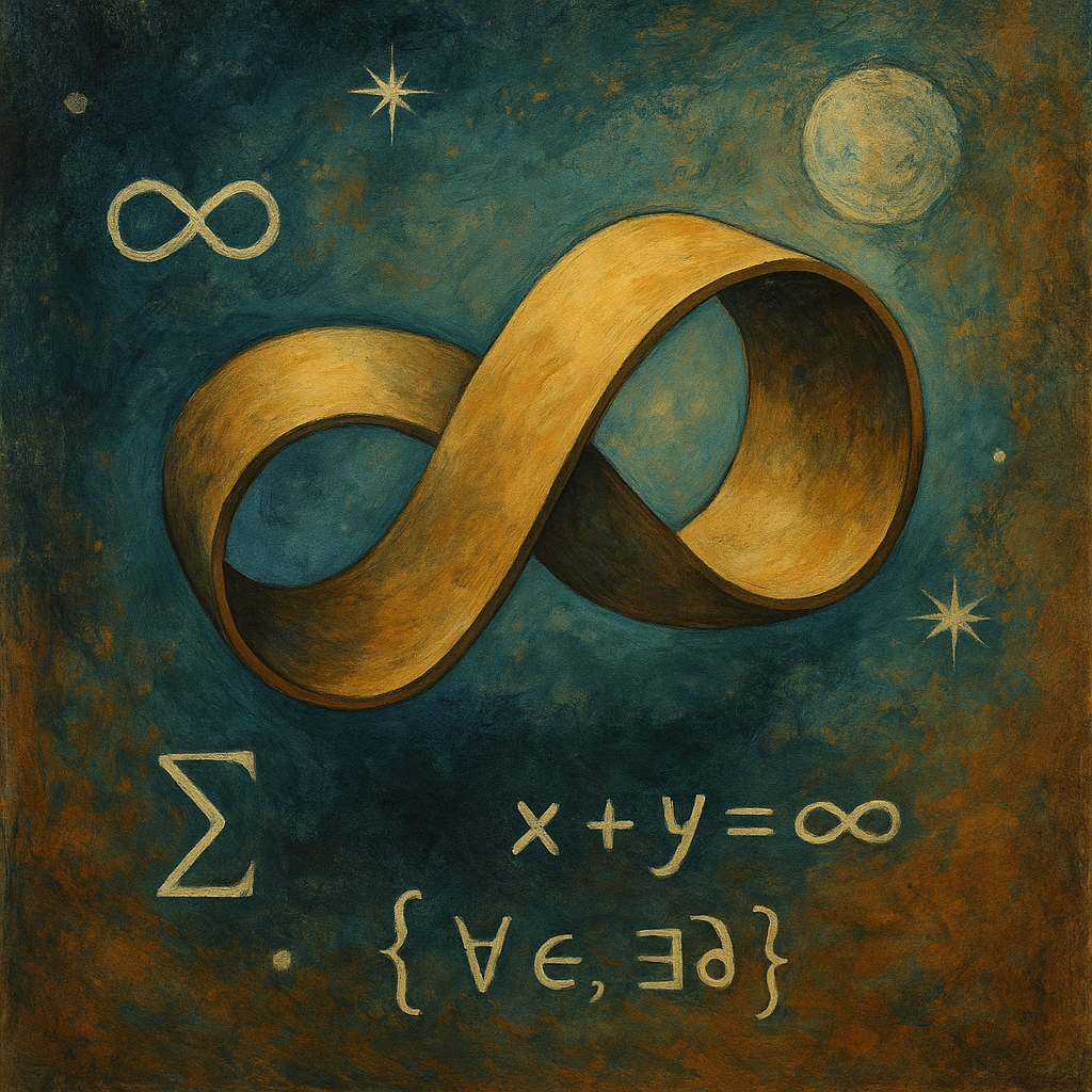 A traditional acrylic painting of a Möbius strip, symbolizing infinity, continuity, and the intersection of science and philosophy.